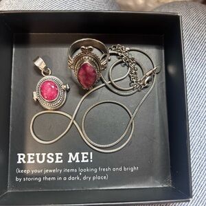 Elegant Silver and Ruby Jewelry Set